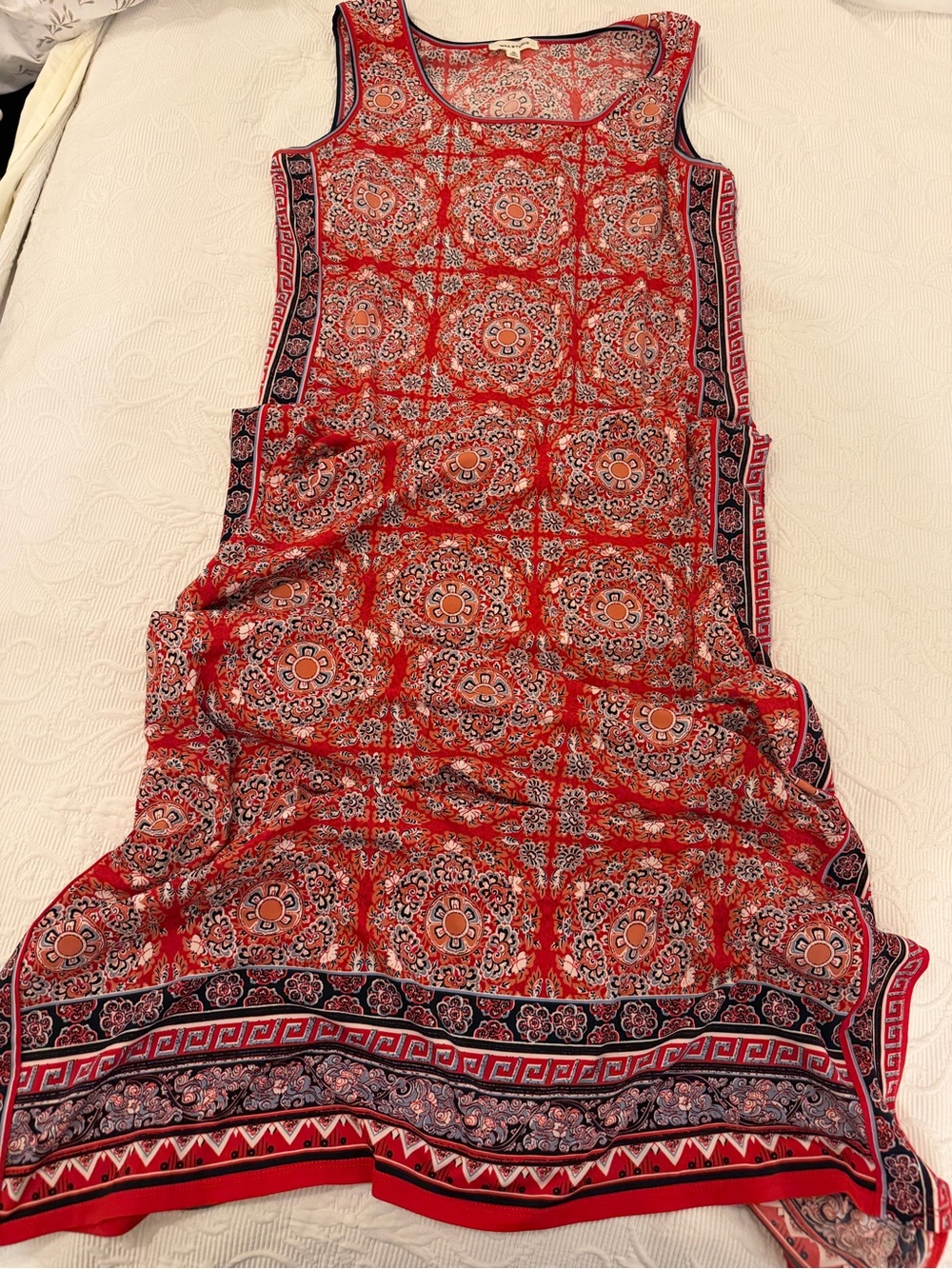 Max Studio Red Medallion Maxi Dress Medium | Sleeveless Boho Geometric